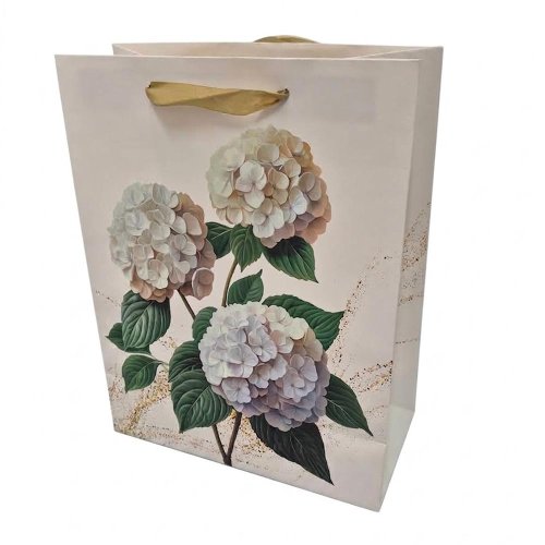 Agb1029305wk taška pap. darč v33,5x26,5x13cm romantic white hydrangeas - Aranžérsky materiál