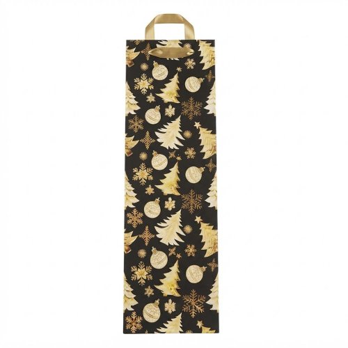 Agb2020104 taška pap. darč. fľaša v37x12+10cm golden christmas trees black