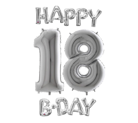 Narodeninový set balónov 18 strieborná / strieborná