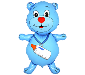 Balónik Macko s fľašou modrý