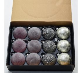 Sklenené gule mix 8cm čer/ruž/šed/biele