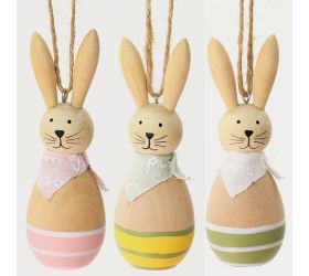 Drevený závesný zajac: Farebný mix 5x13 cm