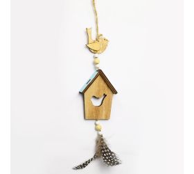 Závesná búdka s pierkom: Modrý štýlový doplnok