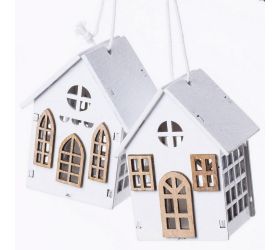 Drevený domček s/2 biely 5x4x6cm