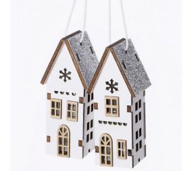 Záves dom drevo biely+strieb 3,2x3x7,5cm