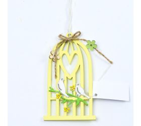 Búdka vtáčia záves drevo žltá 6,8x12cm