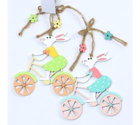 Zajac na bicykli záves drevo mix 10x11cm
