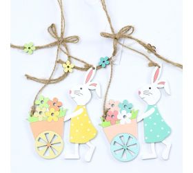 Zajac s košom záves drevo mix 9x12cm