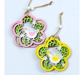 Kvet záves so sliepkou drevo s/2 mix f 9x8.8cm s/2