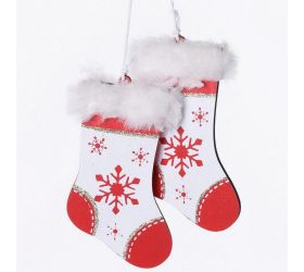 Drevené ponožky biela+červ záves 11x7cm