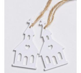 Drevený kostol biely s/2 záves 4x8cm