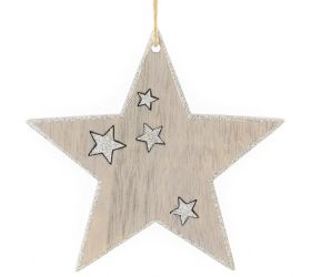 Záves hviezda drevo-strieb. 12,5x12,5x0,5cm