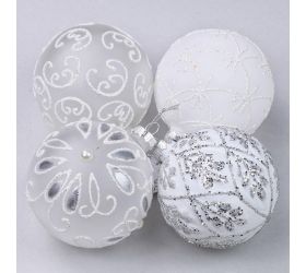 Guľa sklo mix 4 druhy 8cm biela bal.4ks
