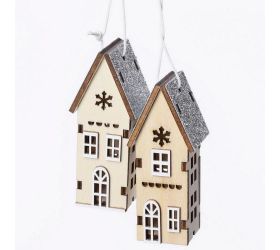 Záves dom  drevo natur+strieb 3,2x3x7,5cm