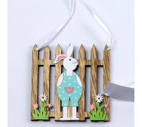 Zajac pri plote záves drevo 9x9cm