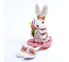 Zajačica  sediaca textil bielo ružová 12x10x43cm