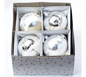 Vian. guľa strieborno/biela10cm mix 4vzorov /103