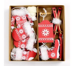 Záves vianočný mix drevo červený 16x16x3cm