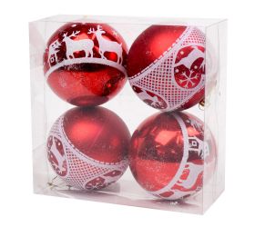 Vianočné guličky vzor čer.biele plast s/4 10cm
