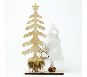 Stromy s kožušinou drevo natur/biele 20x4,5x34cm