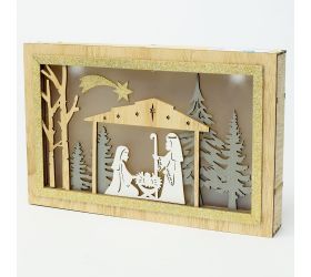 Obraz betlehem led drevo natur 28x3,5x18cm