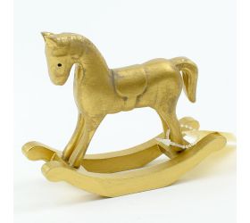Koník hojdací mdf drevo zlatý 13x4,5x11cm