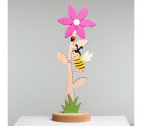 Kvet včela drevo 10x6,3x30,5cm ružový