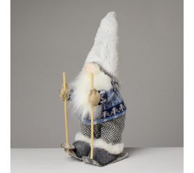 Santa na lyžiach látkový sivý 12x11x27cm