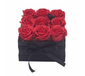 Darčekový box z mydlový kvetov - 9 červených ruží - Štvorec