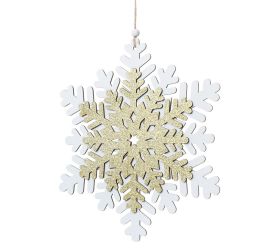 Záves drev. vločka bie/zlo 25*0.5*25cm