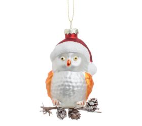 Vian. gulka - sova bie/čer/zla sklo s/3 8*3,9*10,5cm