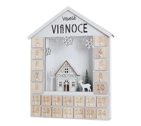 Drevený adventý kalendár led veselé vianoce 30*6*38cm