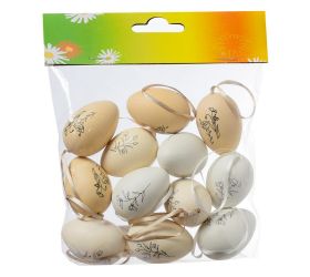 Vajíčka bie/nat s kvet. vzorom plast s/12 4*4*6cm