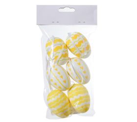 Vajíčka bie/žlt vzorované plast s/6 4*4*6cm