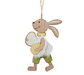 Záves zajac bie kožúšok, vajcia nat/bie/zel drevo 9*13*0,6cm