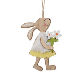Záves zajačica bie kožúšok, kvety nat/bie drevo 9*13*0,6cm