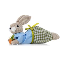 Zajac ležiaci mod/zel obleč., mrkvička, priadza 12*19*12cm