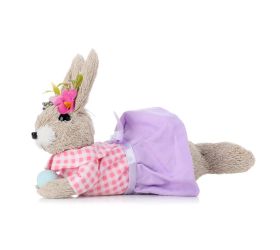 Zajačica ležiaca ruž/fia oblečenie, modré vajíčko, priadza 12*19*12cm