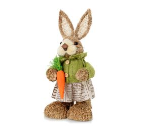 Zajačica zel/bie šaty, mrkvička, slama 15*13*30cm