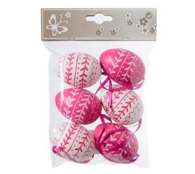 Vajíčka bielo ružové so vzorom plast s/6 6cm
