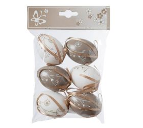 Vajíčka hnedo biele s kvetinovým vzorom plast s/6 6cm