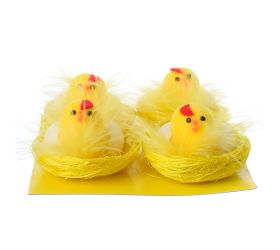 Kuriatka žlté v hniezde so škrupinkou s/4 filc/sisal 5,5cm