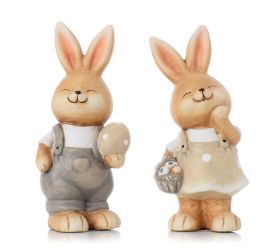 Zajačiky hnedé v šatách s vajíčkom a košíkom mix/2 keramika 7,5*6,8*17cm