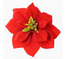 Poinsettia červená klip 11cm