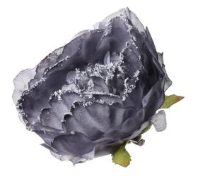 Hlava pivonka zasnežená sivá klip v:8priem:10cm s/4