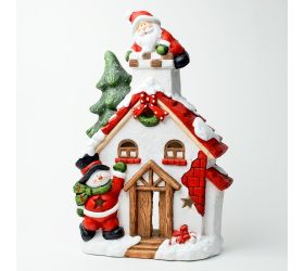 Svietnik dom so santom a snehuliakom mgo 39*18*57cm