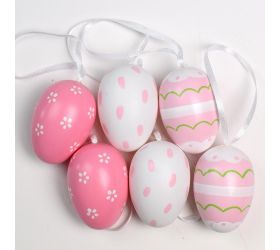 Záves vajce plast s/6 6cm ružová/biela