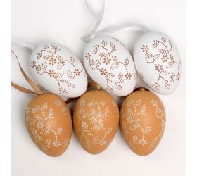 Záves vajce plast s/6 6cm biela/hnedá