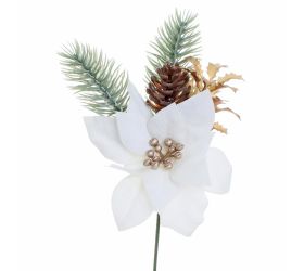 Vianočná ruža krém s čečinkou a šiškou 20cm