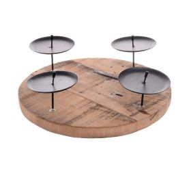 Svietnik kruh hnedý 4 sviečky drevo 25x7cm